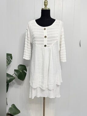 #5)  White Button-Front Textured Tunic Dress